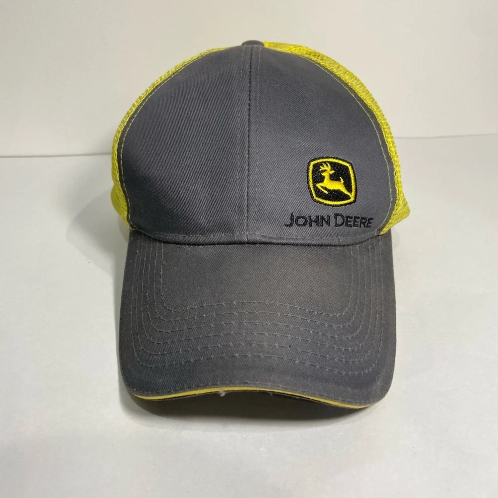 John Deere Yellow & Grey Adjustable Snap Back Mesh Trucker Hat One Size